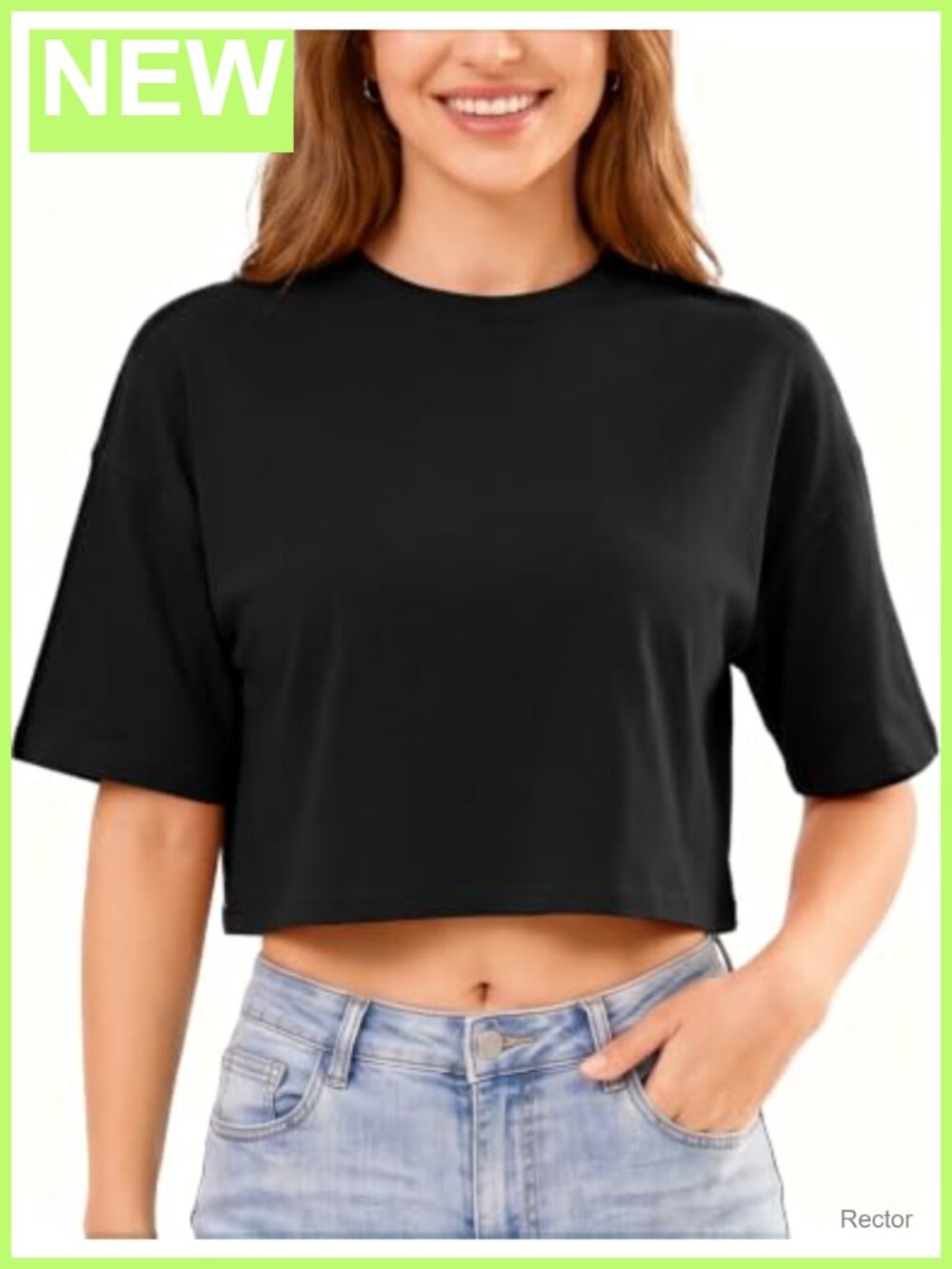 Women's Basic Crop Top Drop Shoulder Half Sleeve Cropped Tee Crewneck Summer